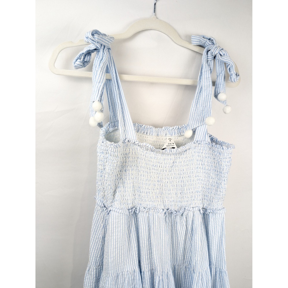 Seersucker 100% Cotton Lined Tiered Peasant Dress Sz S Blue Cottagecore Prairie - Picture 9 of 10